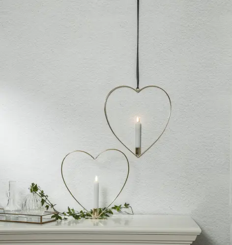 Stående ljusring - Hjärta - Mässing - Batteriljus flammande låga - Ø28 cm - www.frokenfraken.se