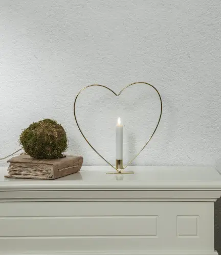 Stående ljusring - Hjärta - Mässing - Batteriljus flammande låga - Ø28 cm - www.frokenfraken.se
