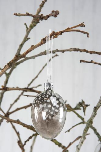 Ägg/Glas - med brun fjäder inuti - 4 x 6,5 cm - www.frokenfraken.se