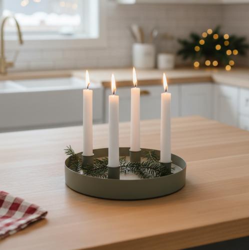 Adventsljusstake - Bordsljusstake - SUND - 4 ljus magnet - Grön Rund - Ø34 cm - www.frokenfraken.se