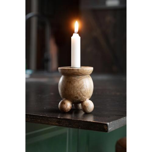 Ljusstake med kulfötter Kulljusstake - Trä - Natur - 10 x 11 cm - www.frokenfraken.se