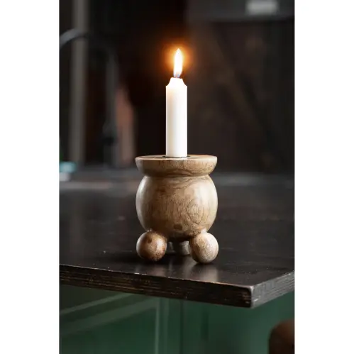 Ljusstake med kulfötter Kulljusstake - Trä - Natur - 10 x 11 cm - www.frokenfraken.se