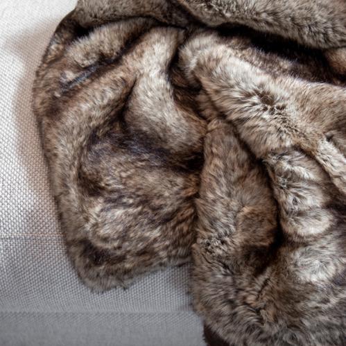 Pläd - Alaska Wolf - Brun - Fuskpäls - 150 cm - www.frokenfraken.se
