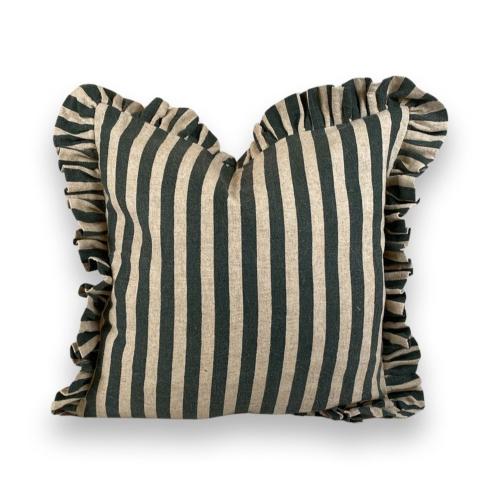 Kuddfodral - Volang - Grönsvart/Natur - Randig - 45 x 45 cm - www.frokenfraken.se