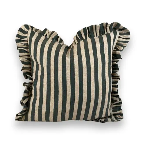 Kuddfodral - Volang - Grönsvart/Natur - Randig - 45 x 45 cm - www.frokenfraken.se