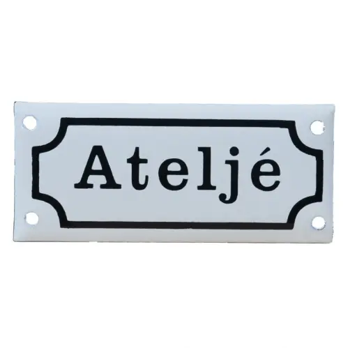 Ateljé - Emaljskylt - 1800 tal - Originalförlaga - 120 x 55 mm - www.frokenfraken.se