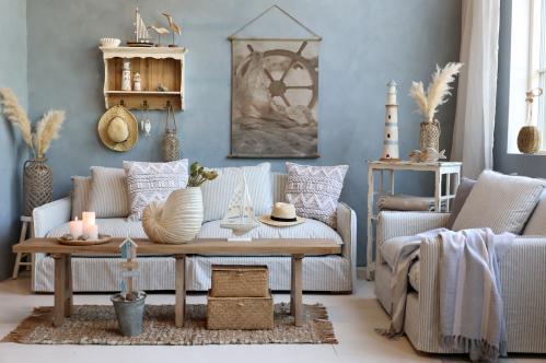 Fåtölj av Linne - Randig - Blå/Creme - 75 x 110 x 95 cm - www.frokenfraken.se