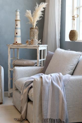 Fåtölj av Linne - Randig - Blå/Creme - 75 x 110 x 95 cm - www.frokenfraken.se