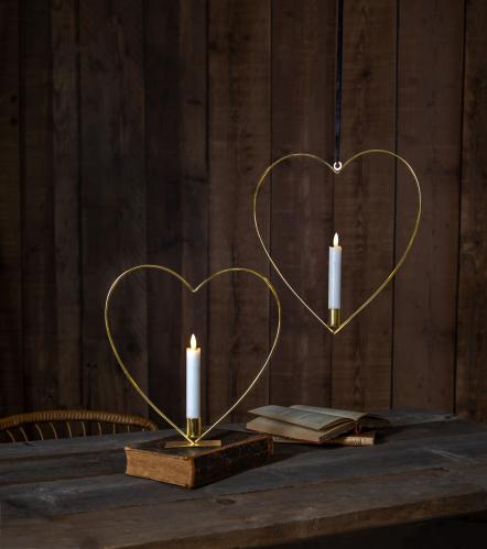 Stående ljusring - Hjärta - Mässing - Batteriljus flammande låga - Ø28 cm - www.frokenfraken.se