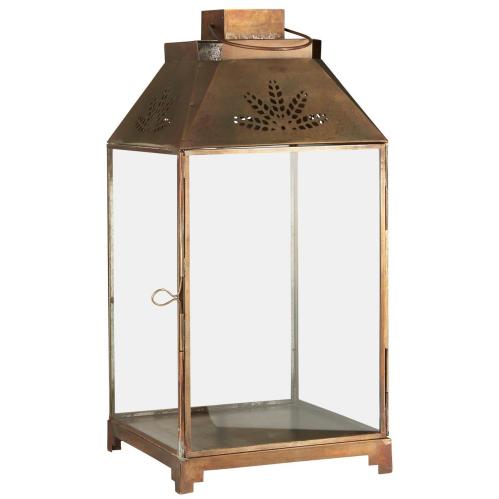 Lykta med lövmönster - Antik Mässing - 36 x 17,5 cm - www.frokenfraken.se