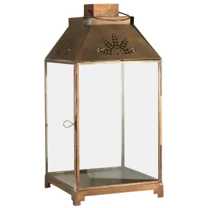 Lykta med lövmönster - Antik Mässing - 36 x 17,5 cm - www.frokenfraken.se