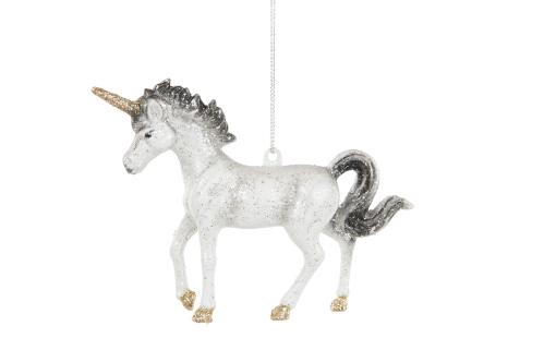 Hänge - Enhörning - Svart/vit/glitter - 14 x 10 cm - www.frokenfraken.se