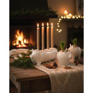 Adventsljusstake - Gris - Vit - 27 x 9 x 11 cm - www.frokenfraken.se