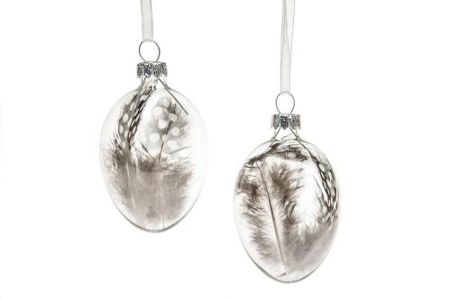 Ägg/Glas - med brun fjäder inuti - 4 x 6,5 cm - www.frokenfraken.se