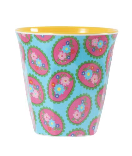 Mugg - Turkos med blommor - www.frokenfraken.se