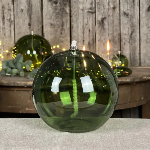 Oljelampa XL - Glas - Rund Boll - Grön - Ø13 cm - www.frokenfraken.se