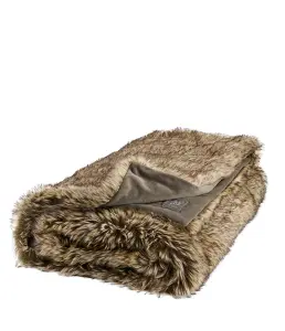 Pläd - Sibirian Wolf - Brun - Fuskpäls - 127 cm - www.frokenfraken.se