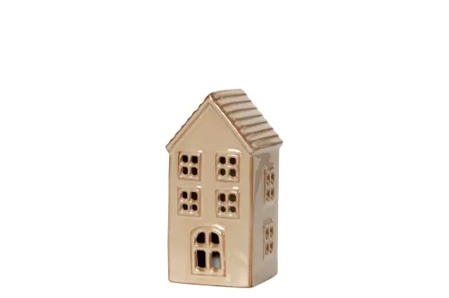 Ljuslykta med batteriljus - Hus Beige - 13 cm - www.frokenfraken.se
