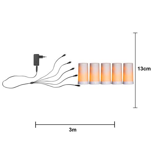 Batteriljus - LED - Set om 5 - Ø7 x 13 cm - Timer - www.frokenfraken.se