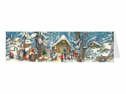 Dubbel Julkort/Adventskalender - Panorama Julstall - 31 x 9 cm - www.frokenfraken.se