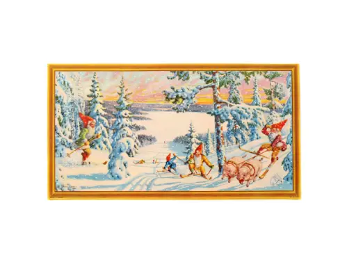 Julbonad - Tomtar åker skidor - 39 x 21 cm - www.frokenfraken.se