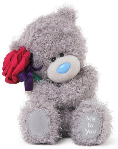 Nalle 18 cm håller ros - www.frokenfraken.se