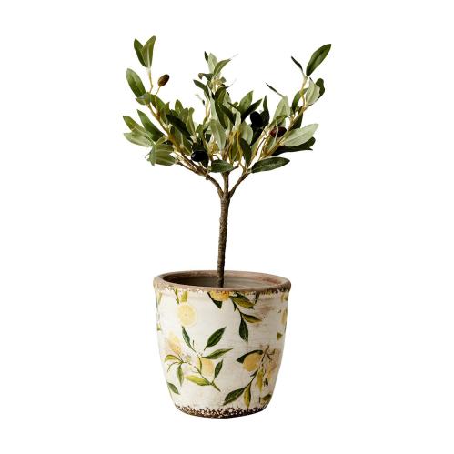 Kruka S - Citron - Vit/grön/gul - Ø14 x 13 cm - www.frokenfraken.se
