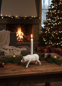 Ljusstake - Gris - Vit - 21 cm - www.frokenfraken.se