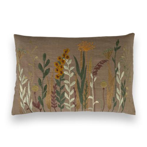 Kuddfodral - broderade blommor - Brun - 40 x 60 cm - www.frokenfraken.se