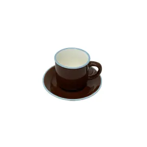 Mugg med fat - Ristretto - Brun med ljusblå kant - 6-pack - Keramik - 5 x 5 cm - www.frokenfraken.se