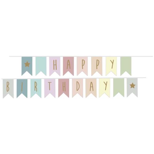 Vimpel - Bokstavsbanner - Happy Birthday - Mix/Guld - 3,5 m - www.frokenfraken.se