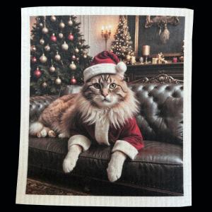 Disktrasa - Katt med Tomteluva - 19 x 17 cm - www.frokenfraken.se