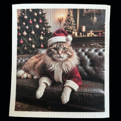 Disktrasa - Katt med Tomteluva - 19 x 17 cm - www.frokenfraken.se