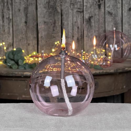 Oljelampa M - Glas - Rund Boll - Rosa - Ø11 cm - www.frokenfraken.se