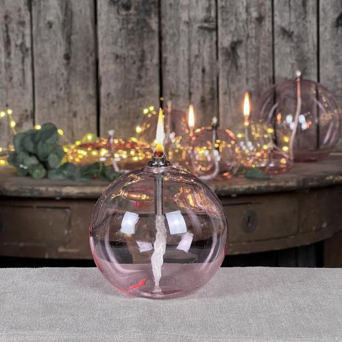 Oljelampa S - Glas - Rund Boll - Rosa - Ø9 cm - www.frokenfraken.se