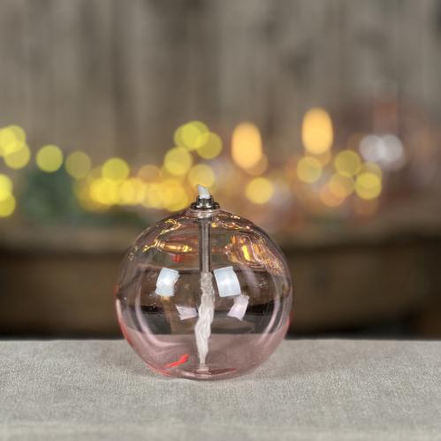 Oljelampa S - Glas - Rund Boll - Rosa - Ø9 cm - www.frokenfraken.se