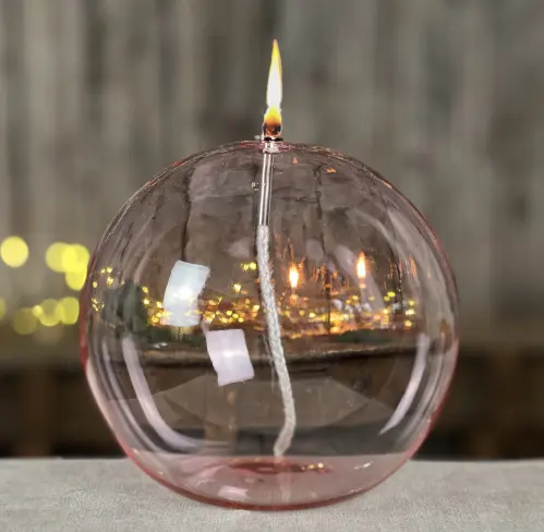 Oljelampa 3XL - Glas - Rund Boll - Rosa - Ø20 cm - www.frokenfraken.se