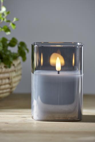 Batteriljus - Flamme - Glashållare - Grå - 9 x 12,5 cm - www.frokenfraken.se