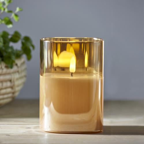 Batteriljus - Flamme - Glashållare - Amber - 9 x 12,5 cm - www.frokenfraken.se