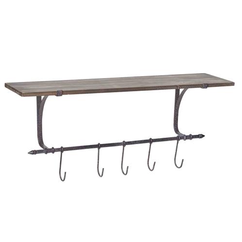 Vägghylla - Trä & Metall - 5 st krokar - 80 x 22 x 34 cm - www.frokenfraken.se