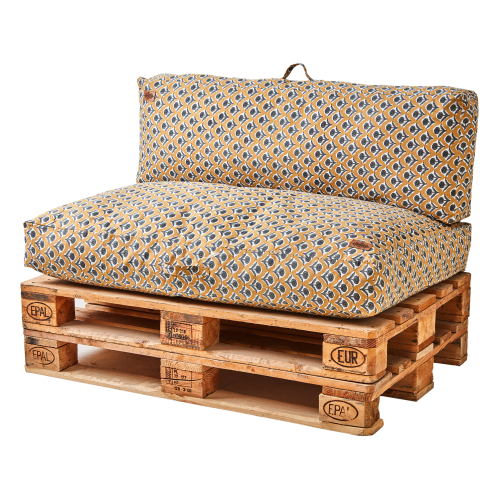 Ryggdyna till lastpall - Senapsgul/grå/vit - 117 x 40 cm - www.frokenfraken.se