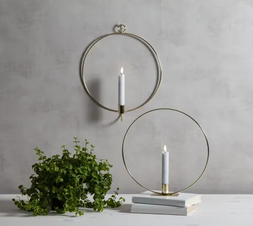 Stående ljusring - Mässing - Batteriljus flammande låga - 28 cm - www.frokenfraken.se