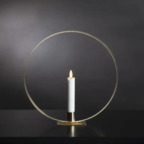 Stående ljusring - Mässing - Batteriljus flammande låga - 28 cm - www.frokenfraken.se