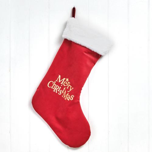 Julstrumpa - Röd Sammet med text - 57 cm - www.frokenfraken.se