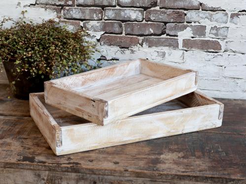 Träbrickor- 2 storlekar - Antik Vit - 43 x 25 cm - www.frokenfraken.se