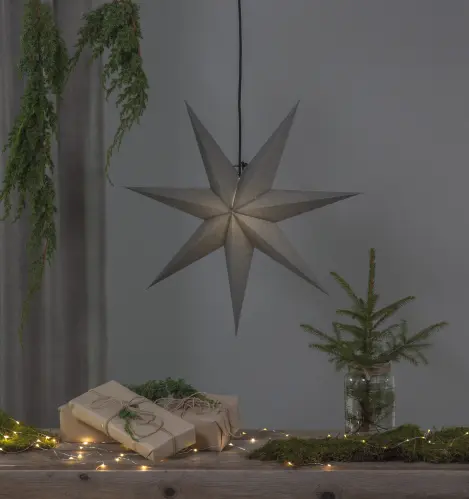 Julstjärna - Grå - inkl svart textilsladd - 55 x 65 cm - www.frokenfraken.se