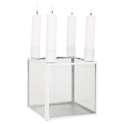 Ljusstake - Glaskub - 15,5 cm - Vit - www.frokenfraken.se