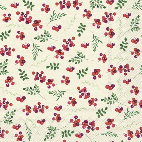Servetter - Berry Allover Cream - 20 st/33 x 33 cm - www.frokenfraken.se
