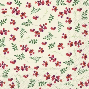 Servetter - Berry Allover Cream - 20 st/33 x 33 cm - www.frokenfraken.se