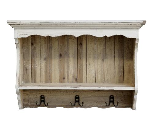 Hylla med 3 krokar - Antik cremé - 48,5 x 69 cm - www.frokenfraken.se
